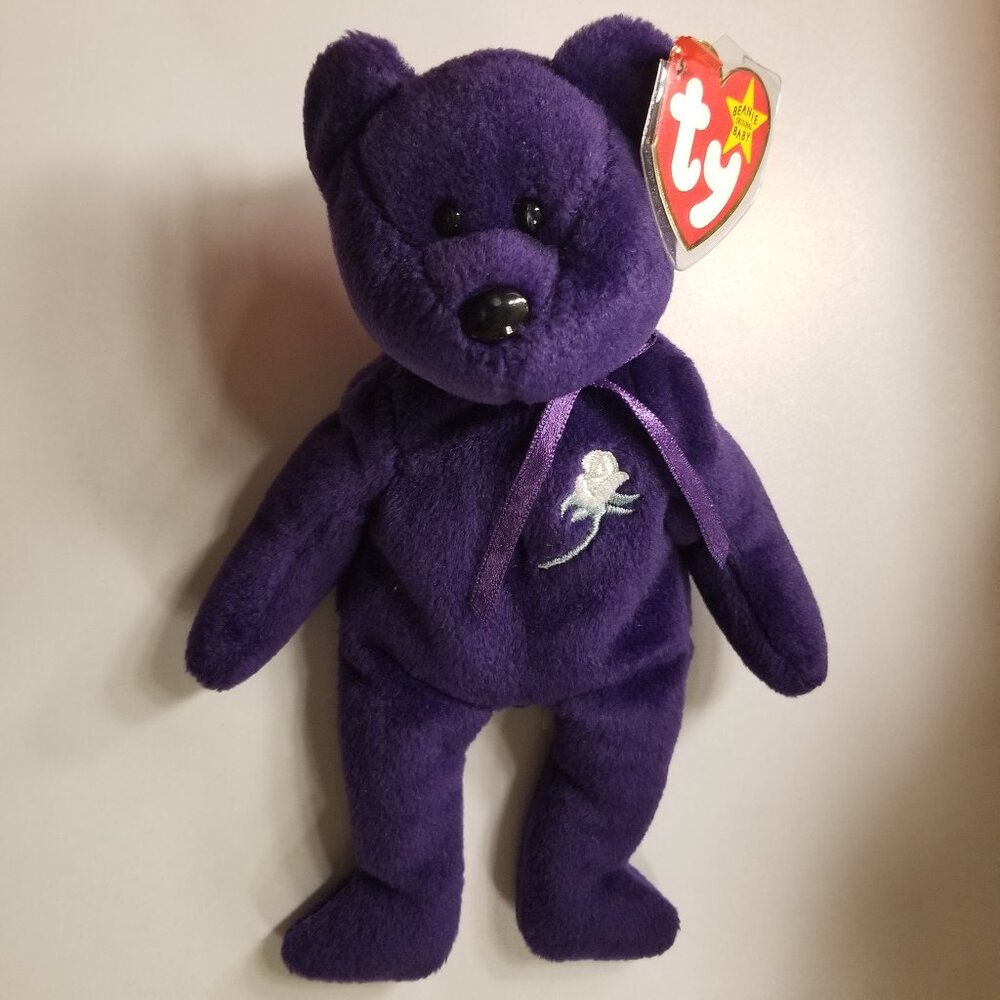 Rare Mint: Ty Princess Diana Purple w/White Rose Memorial Bear Collector's Item